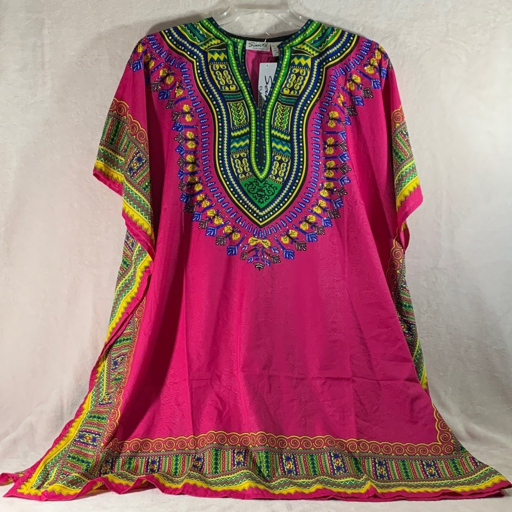 Sante Classics Vibrant Deep Rose Dashiki Kaftan Bohemian African 100% Polyester